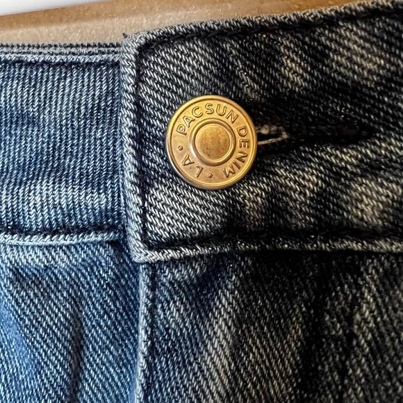 Vintage Pac Sun Blue Denim Jean Mini Skirt Distressed Cut-Off Frayed Hem Size 28 - Picture 9 of 11